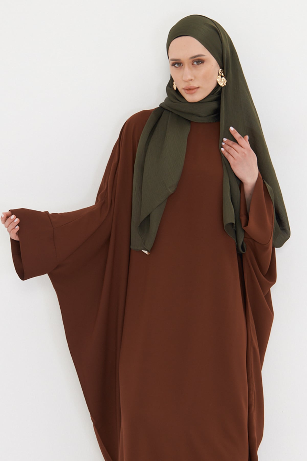 Haki Düz Klasik Şal Turlu Polyester Lüx Janjan - Hürrem Bone 202126_09