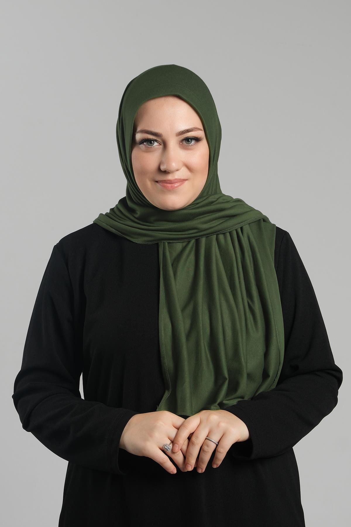 Haki Pratik Hazır Geçmeli Şal Viskon Önü Süngerli Penye Şal - Hürrem Bone 2202_09
