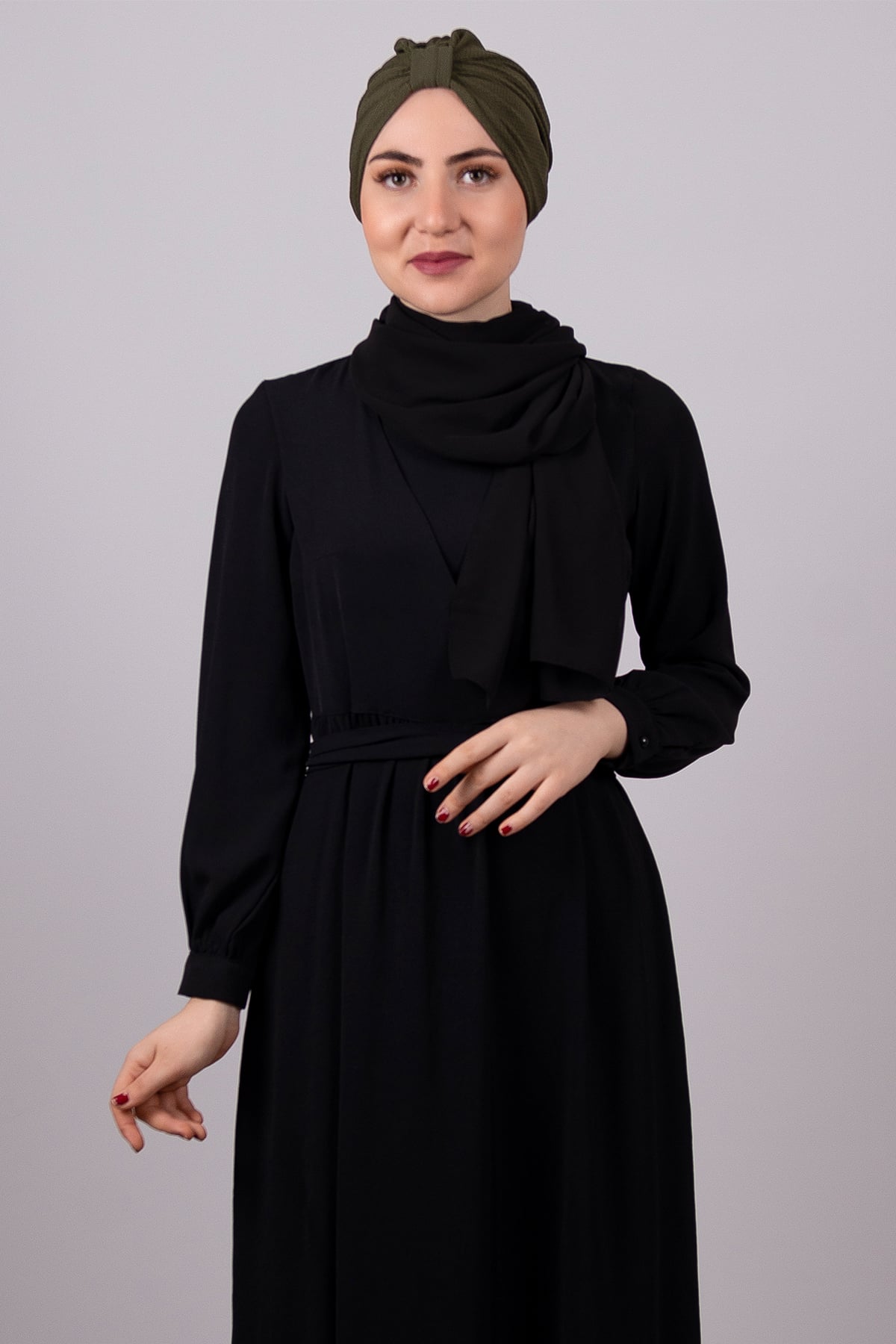 Haki Pratik Hazır Geçmeli Tesettür Bone Petekli Büzgülü - Hürrem 1204E