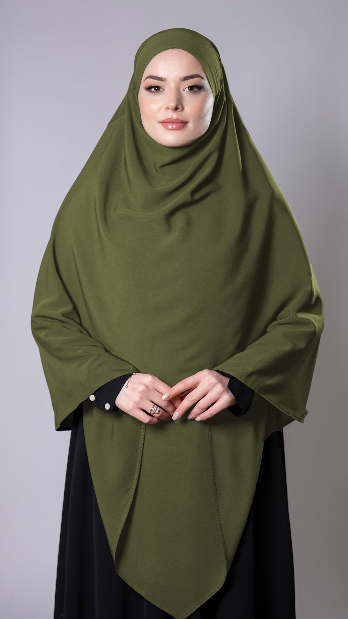 Haki Pratik Hazır Geçmeli Tesettür Eşarp Medine İpeği Bağcıklı Sufle Hijab - Hürrem Bone 2301_09
