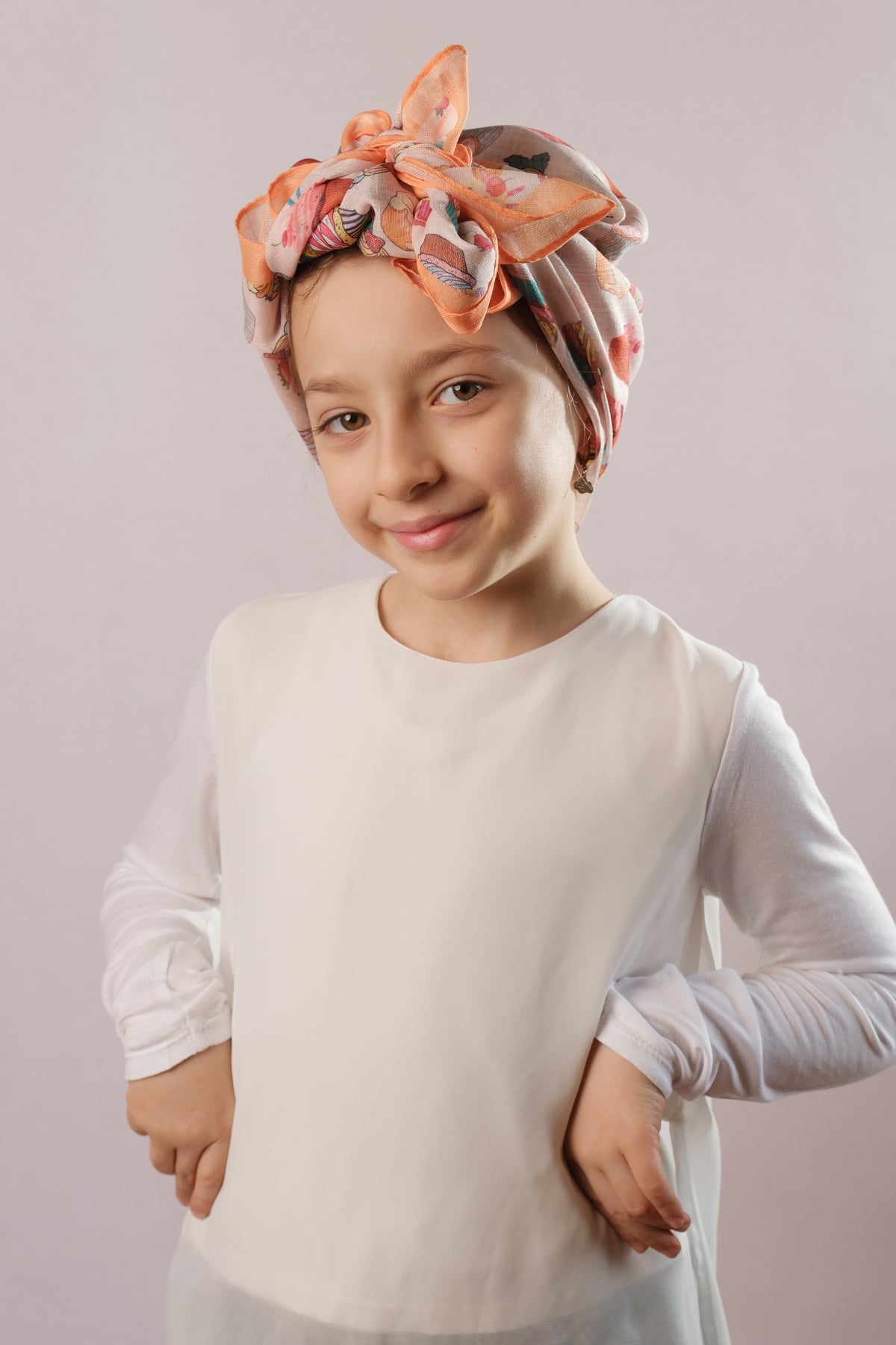 Hardal Dijital Baskılı Çocuk Tesettür Eşarp Pamuk Polyester Dondurma Desenli - Hürrem Bone 6002_43