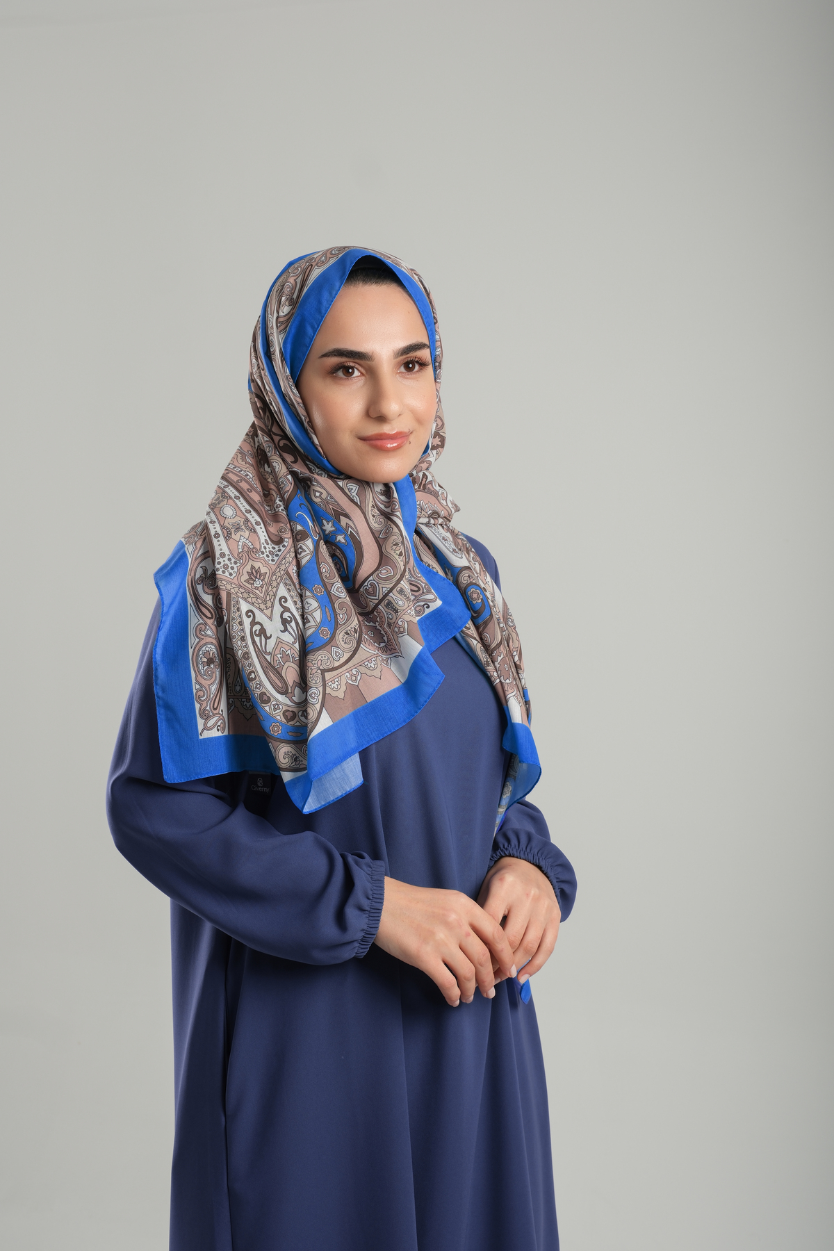 İndigo Desenli Şal Kesik Elyaf Pamuksu Etnik Dijital Baskılı - Hürrem Bone 202122_34