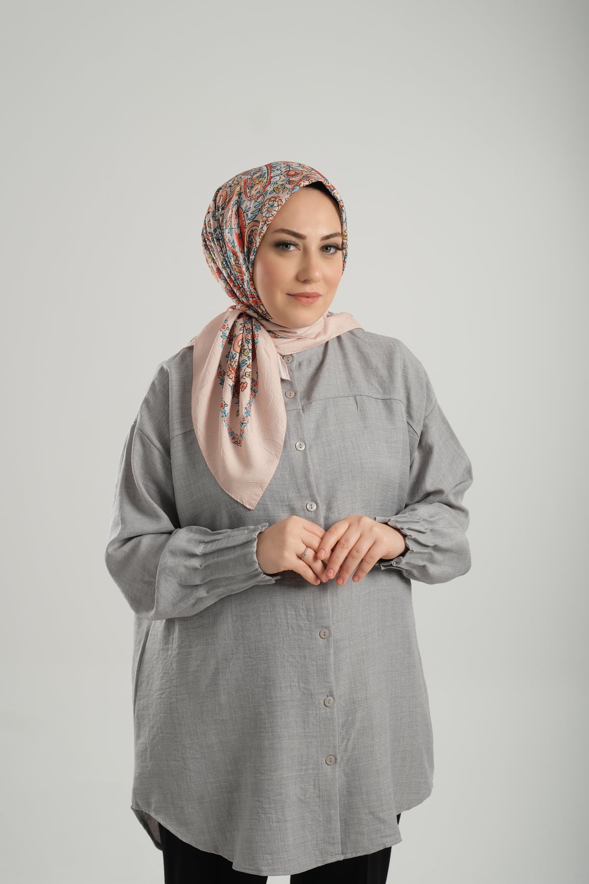 Kiremit Desenli Eşarp Bambu Çiçek Dijital Baskılı - Hürrem Bone 202208_05