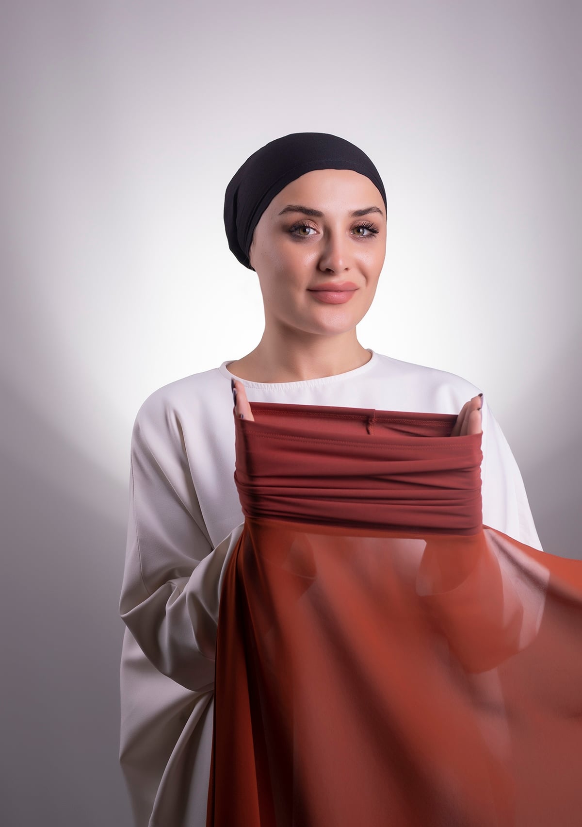 Kiremit Pratik Hazır Geçmeli Şal Şifon Boru Boneli - Halven 3001