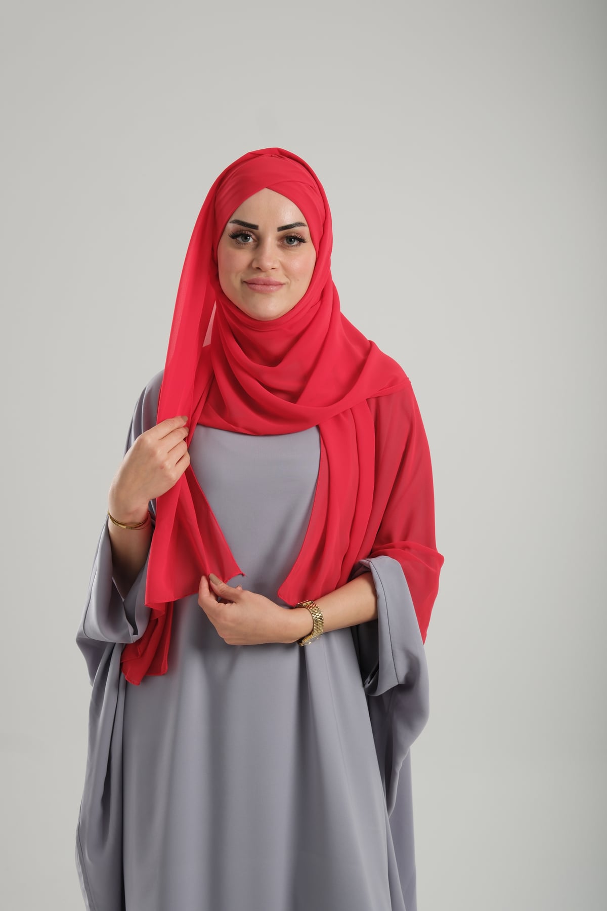 Kırmızı Pratik Hazır Geçmeli Bone Şal Şifon Kendinden Boneli Tek Bantlı - Hürrem Bone 1453_31