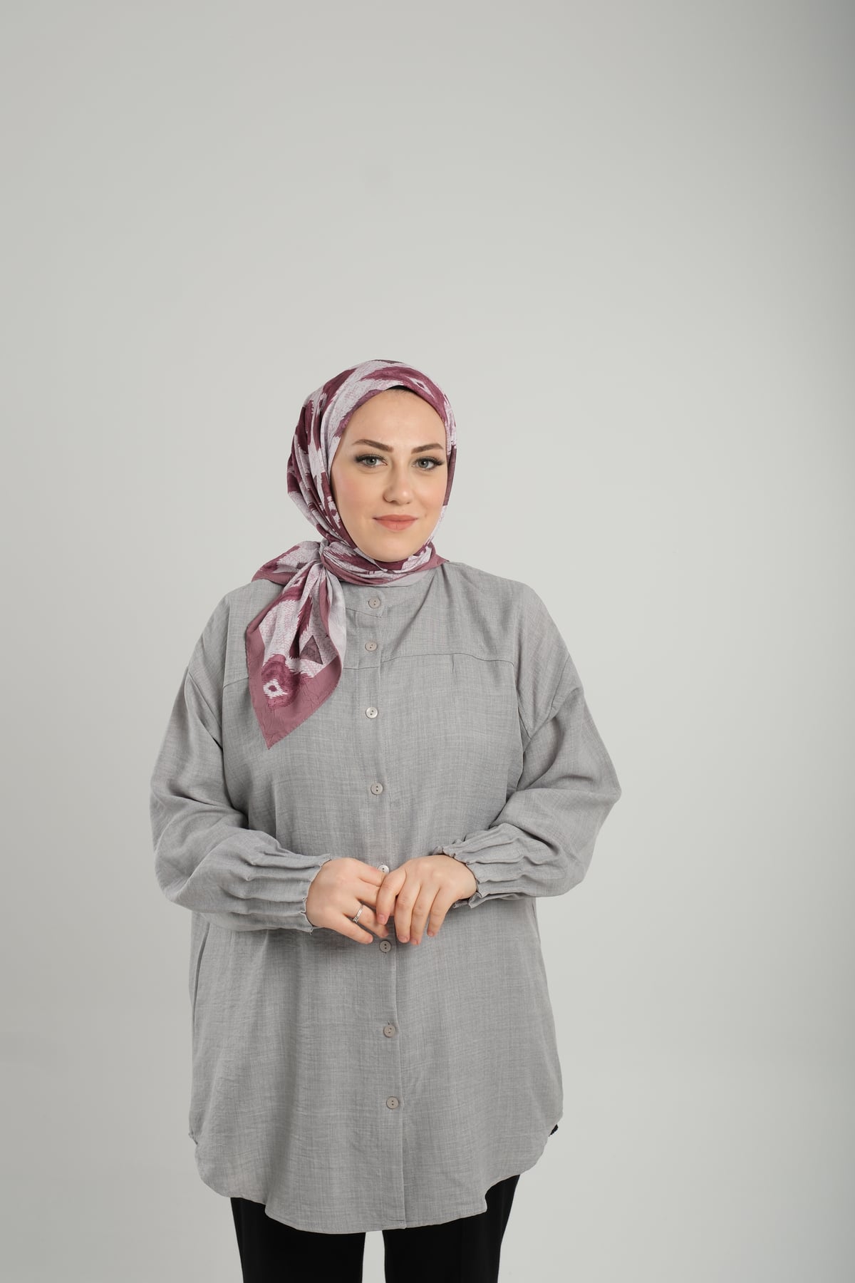 Koyu Violet Desenli Eşarp Bambu Yaprak Dijital Baskılı - Hürrem Bone 202204_50