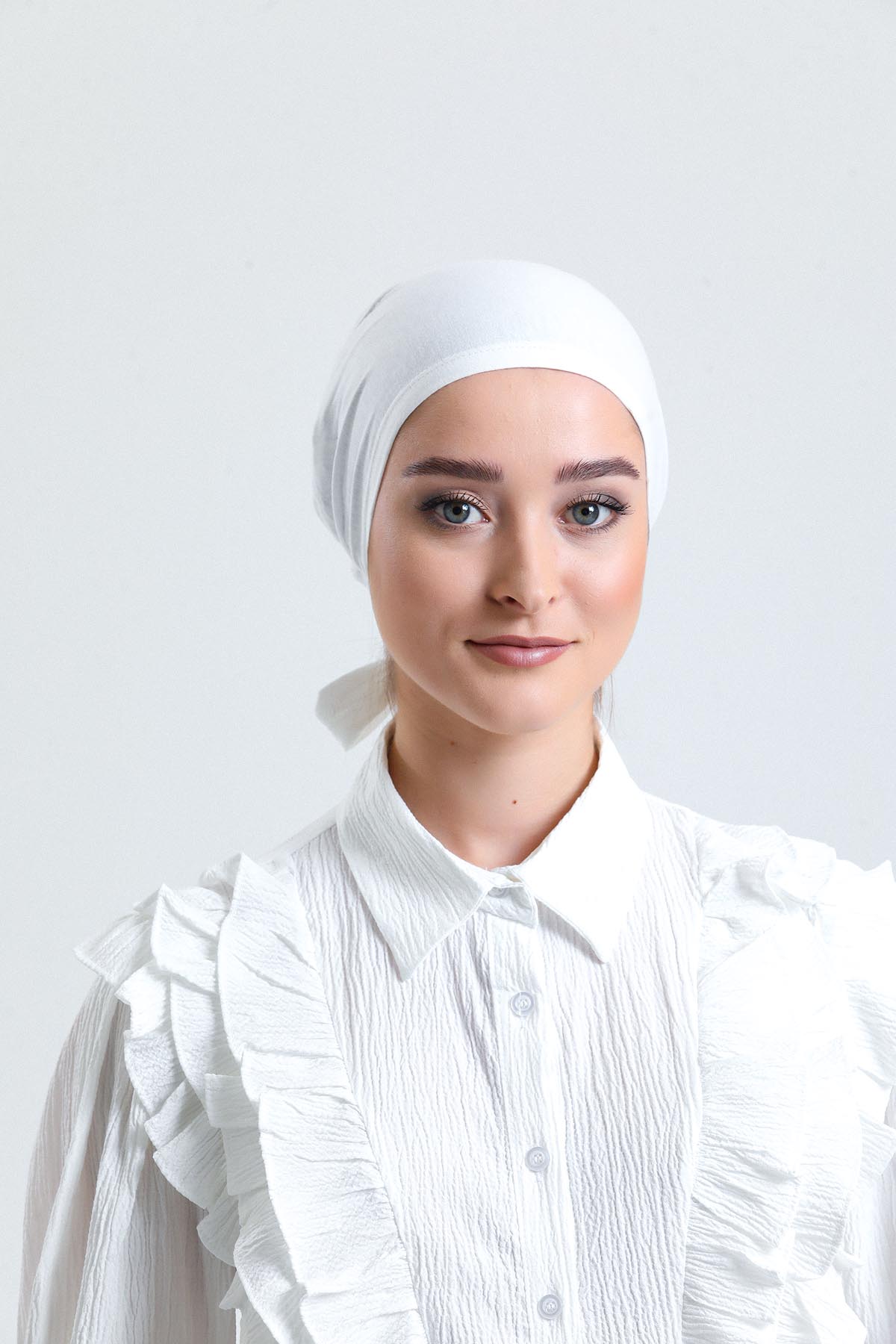 Krem Arkadan Bağlamalı Tesettür Bone Penye Kumaş Düz Bone - Hürrem Bone 1011_40