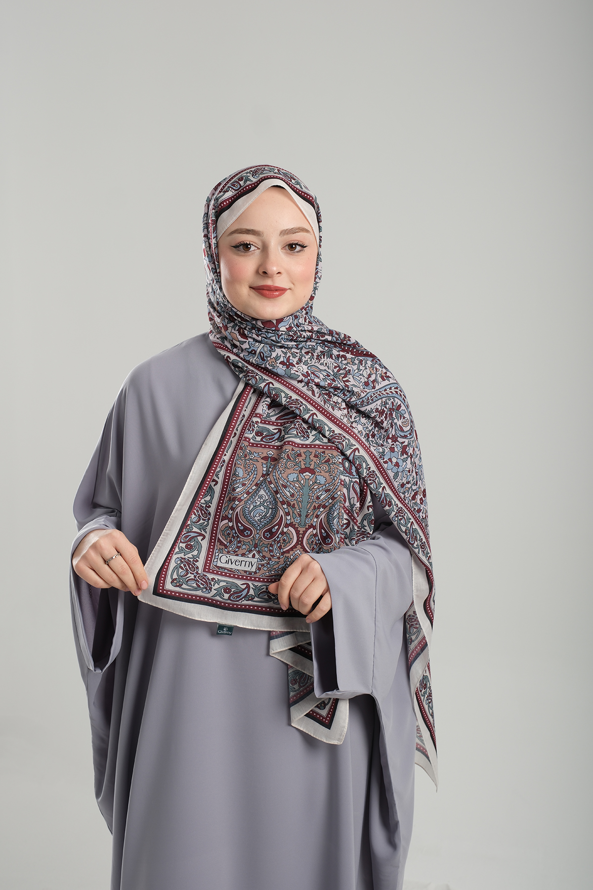 Krem Desenli Şal Kesik Elyaf Pamuksu Etnik Dijital Baskılı - Hürrem Bone 202123_40