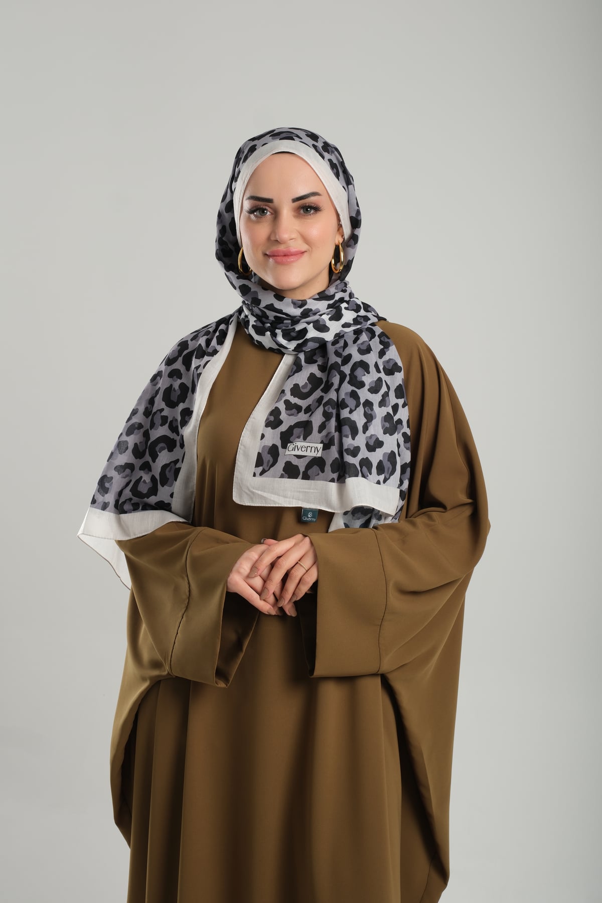 Krem Desenli Şal Kesik Elyaf Pamuksu Leopar Dijital Baskılı - Hürrem Bone 202125_40