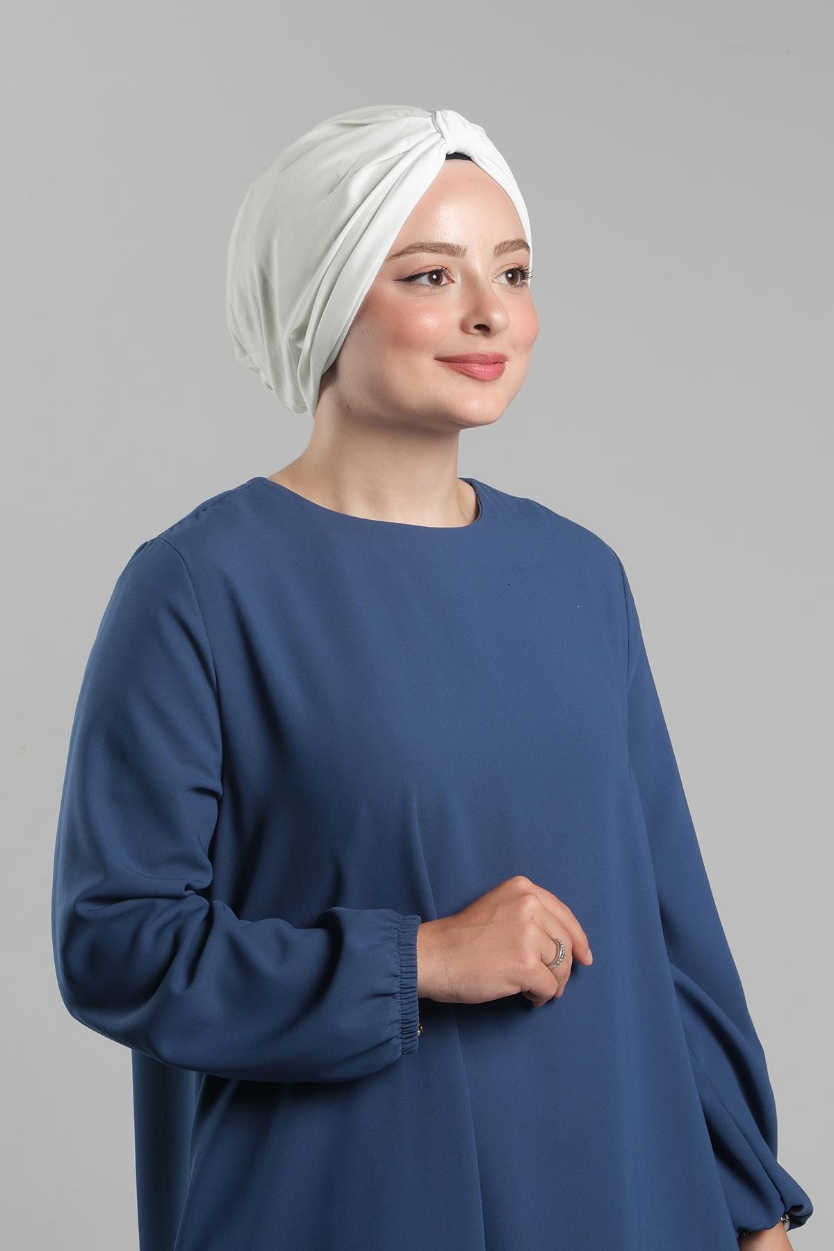Krem Pratik Hazır Geçmeli Tesettür Bone Sandy Pileli Salaş - Hürrem Bone 2121_40