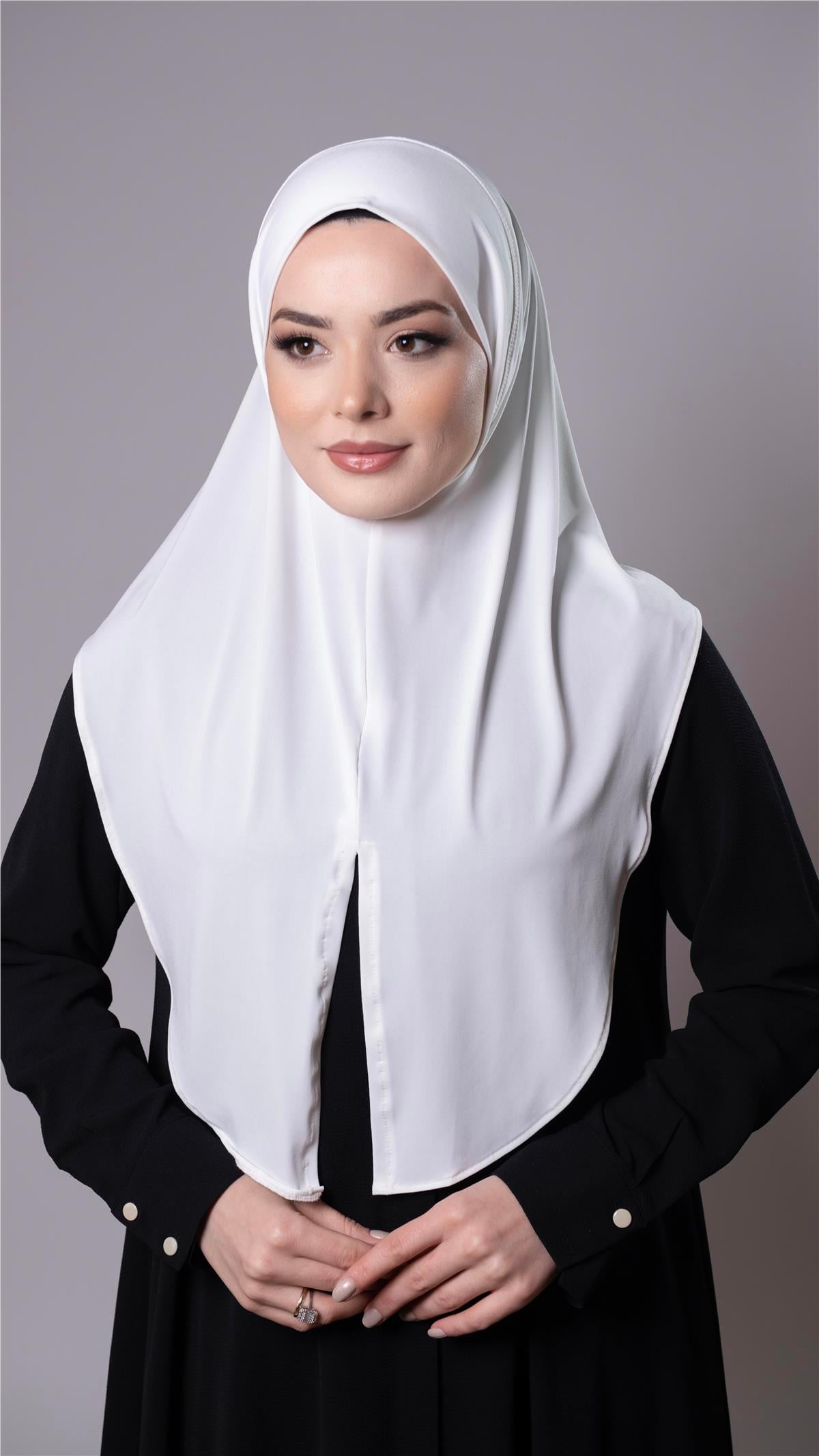 Krem Pratik Hazır Geçmeli Tesettür Eşarp Sandy Kumaş Yırtmaçlı Düz Hijab - Hürrem Bone 2310_40