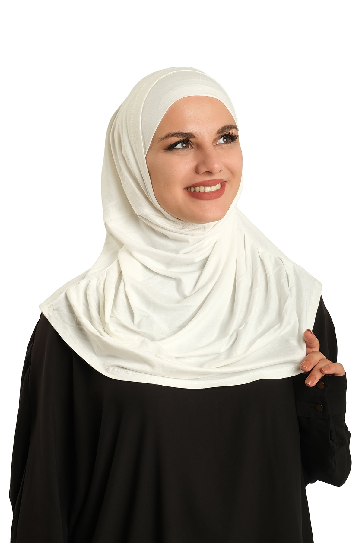 Krem Pratik Hazır Geçmeli Tesettür Eşarp Viskon Boneli Büyük Boy - Hürrem Bone 1290BV_40