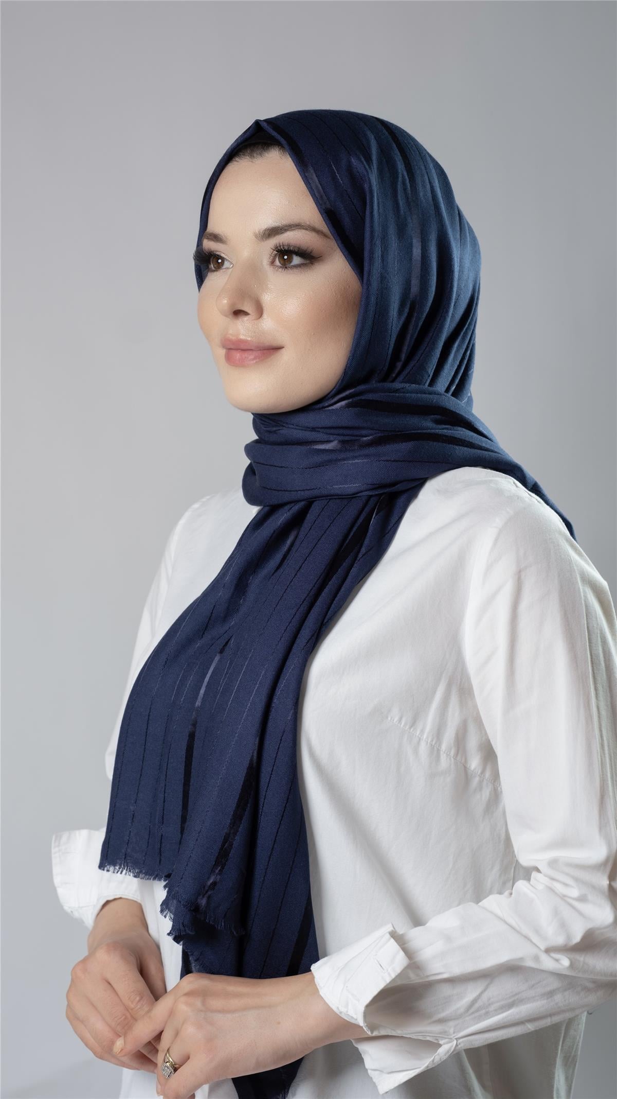 Lacivert Çizgili Şal Viskon Kumaş Bursa Dolama - Hürrem Bone 202110_02