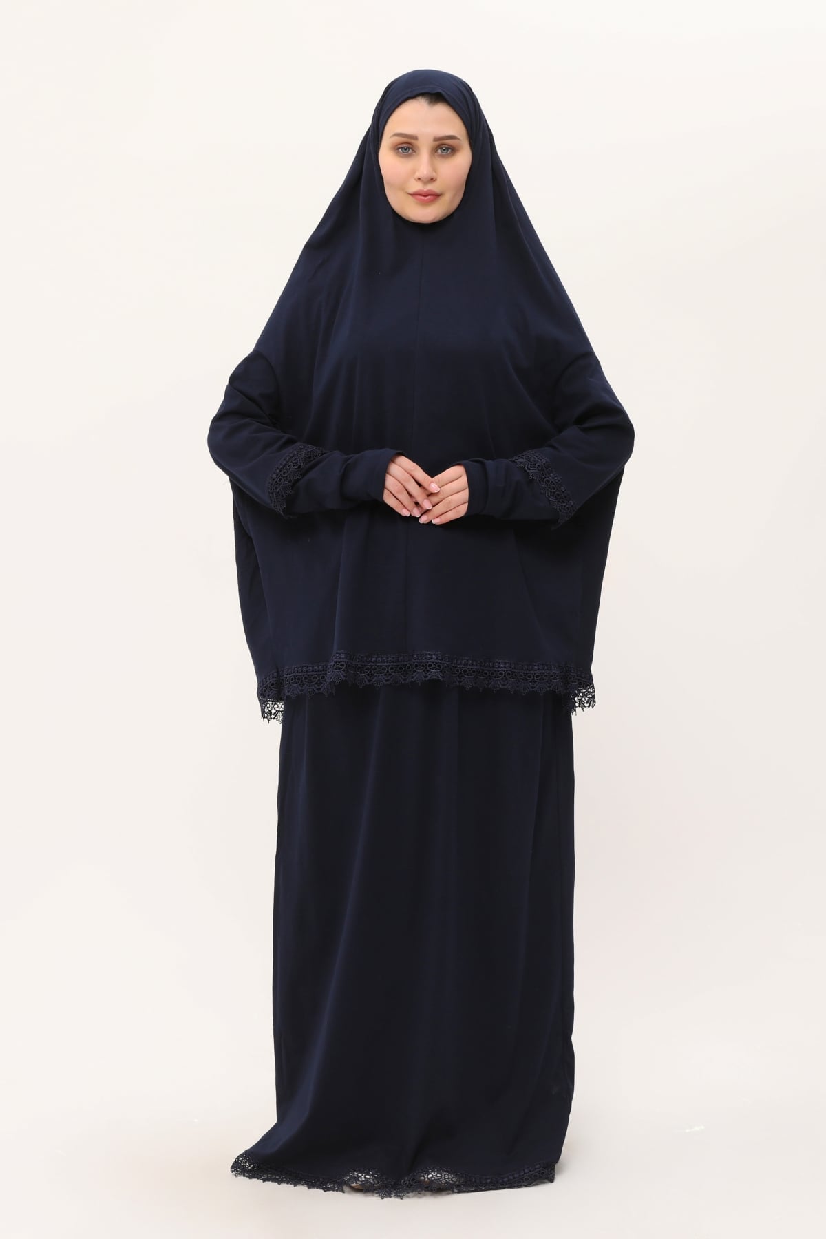 Lacivert Namaz Elbisesi Elbise Pamuk Kumaş Düz - Hürrem Bone 2205_02