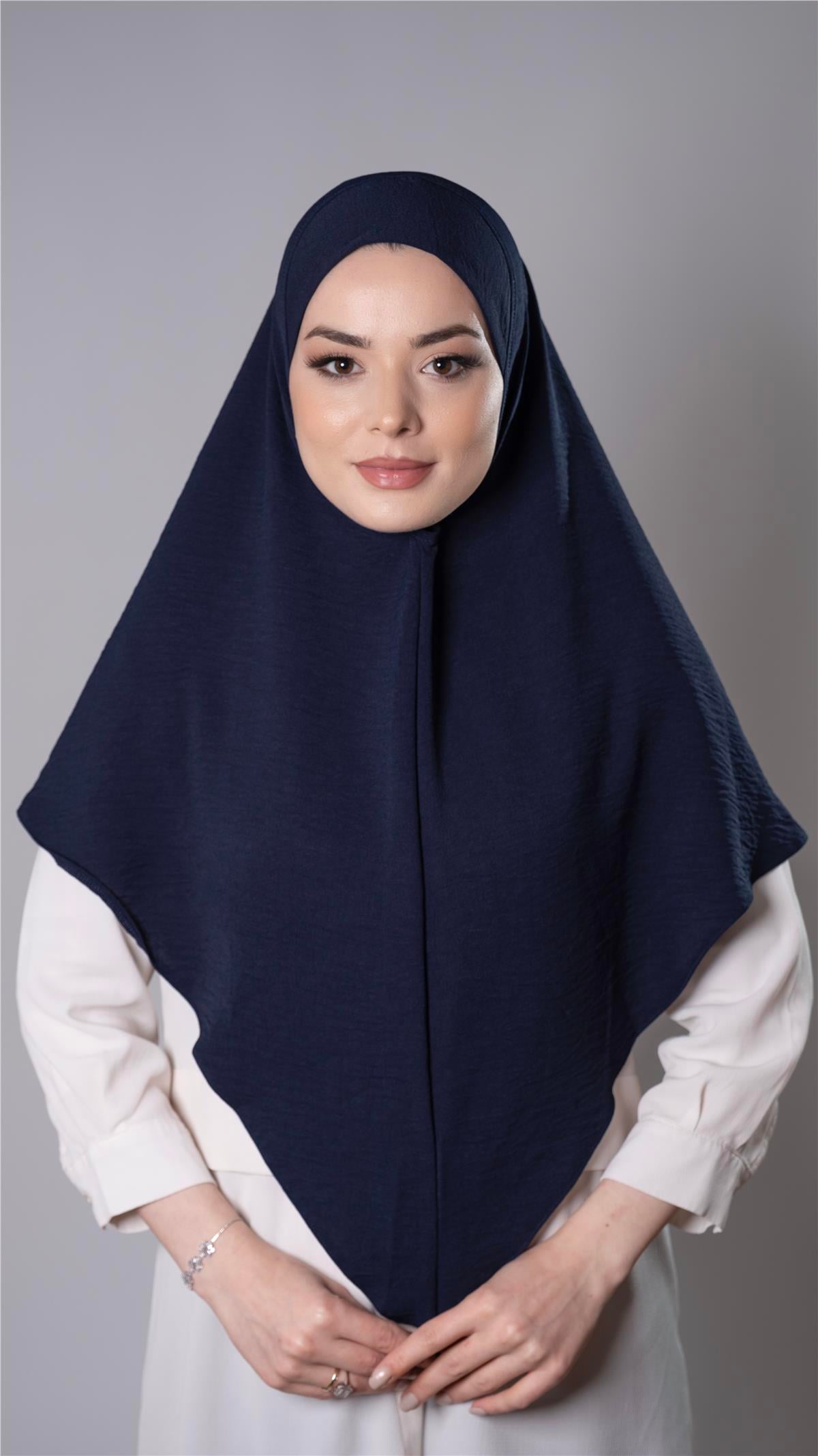 Lacivert Pratik Hazır Geçmeli Tesettür Eşarp Aerobin Kumaş Düz Hijab - Hürrem Bone 2309_02