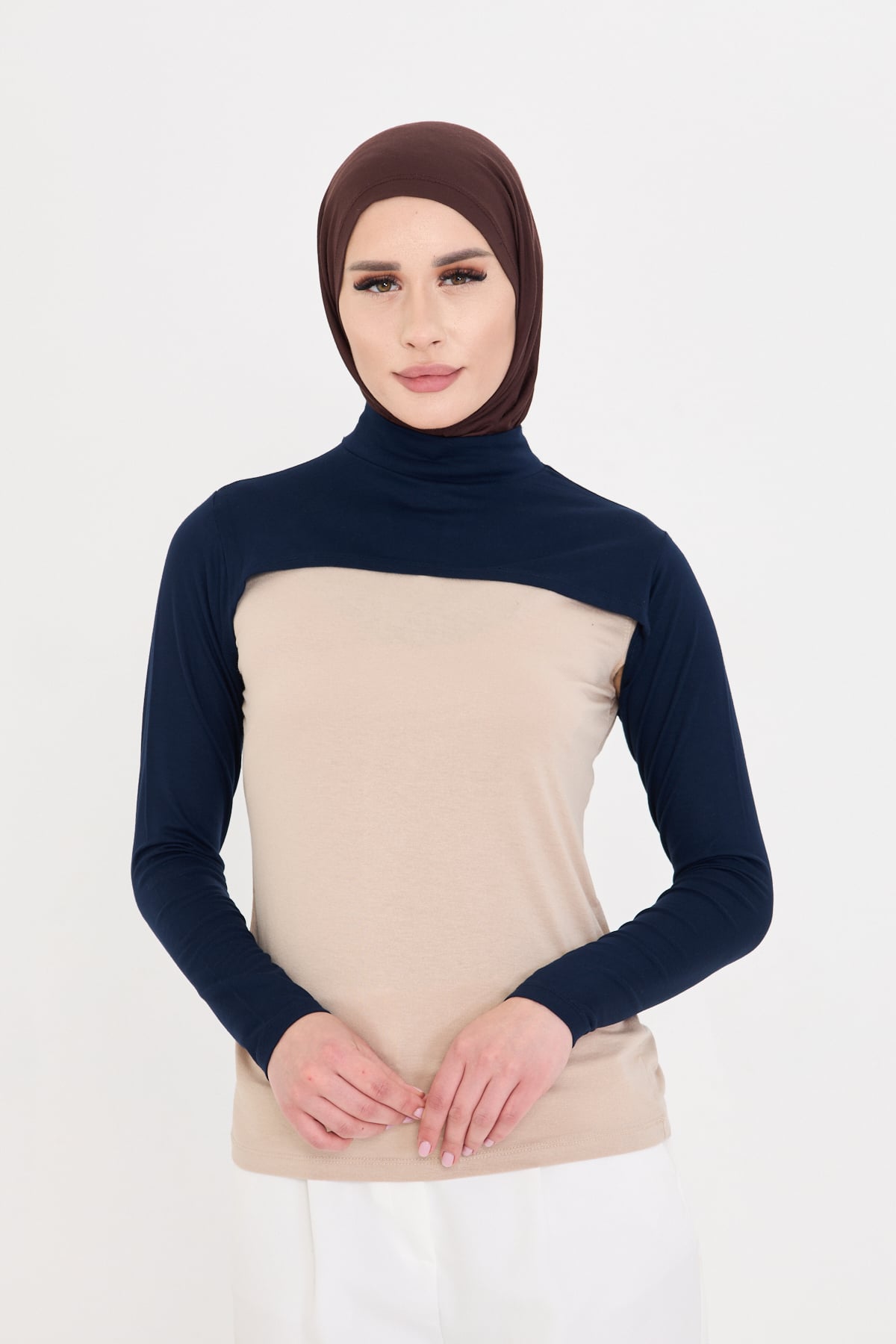 Lacivert Tesettür Balıkçı Yaka Boyunluklu Kolluk Viskon Düz - Hürrem Bone 1025_02