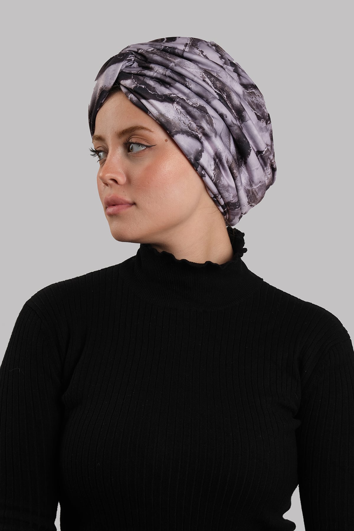 Lila Çapraz Büzgülü Tesettür Bone Sandy Desenli - Hürrem Bone 2511_28