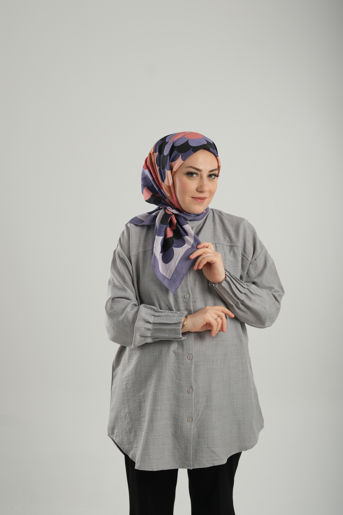 Lila Desenli Eşarp Bambu Geometrik Dijital Baskılı - Hürrem Bone 202205_28