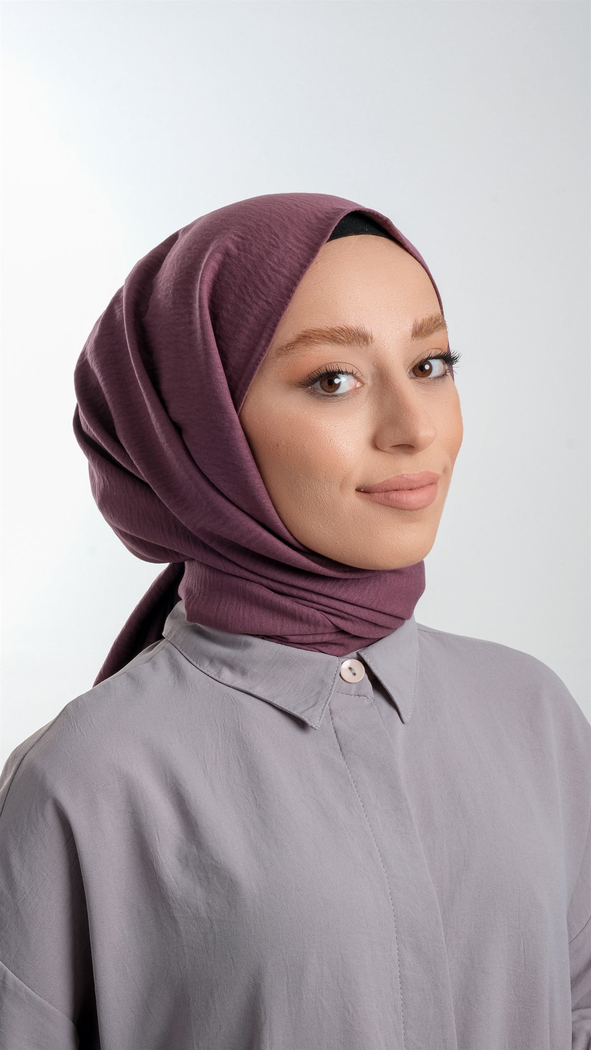 Mürdüm Düz Klasik Şal Pamuk Caz Sade - Hürrem Bone 202105_07