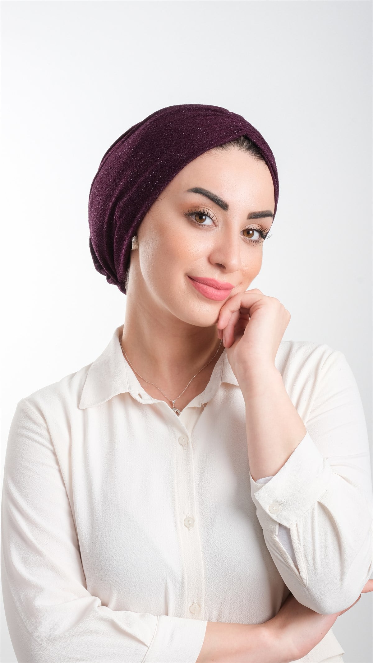 Mürdüm Pratik Hazır Geçmeli Tesettür Bone Fukuro Simli Büzgülü - Hürrem Bone 2116_07