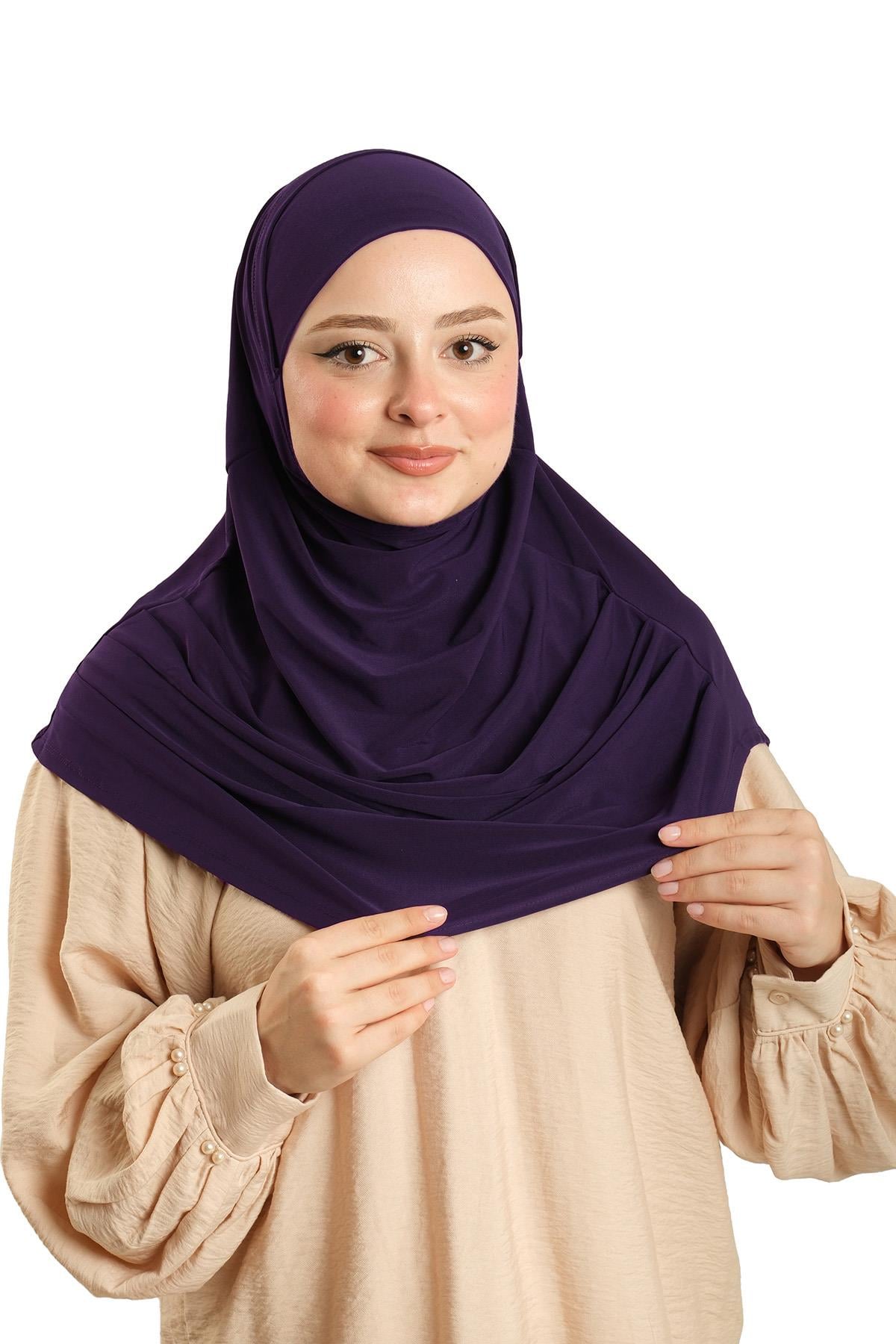 Mürdüm Pratik Hazır Geçmeli Tesettür Eşarp Sandy Kumaş Kendinden Boneli - Hürrem Bone 1290_07