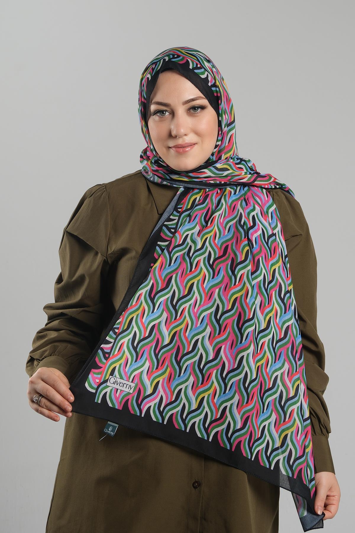 Pembe Desenli Şal Kesik Elyaf Dijital Baskılı Pamuksu Çizgili - Hürrem Bone 202115_04