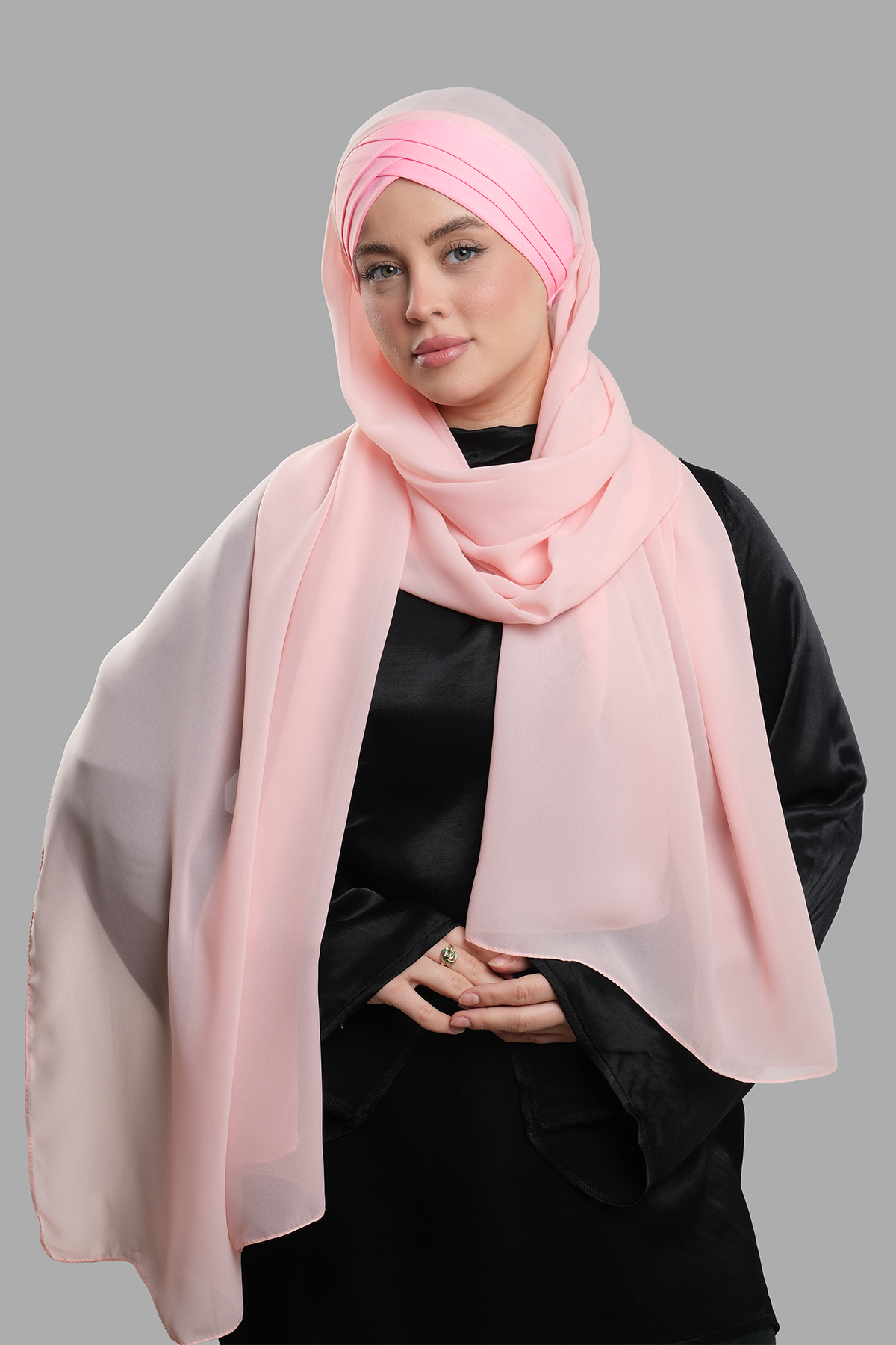 Pudra Arkadan Bağlamalı AquaLina Şal Hafif Suya Dayanıklı Şifon Çapraz Üç Bantlı - Hürrem Bone 2514_06