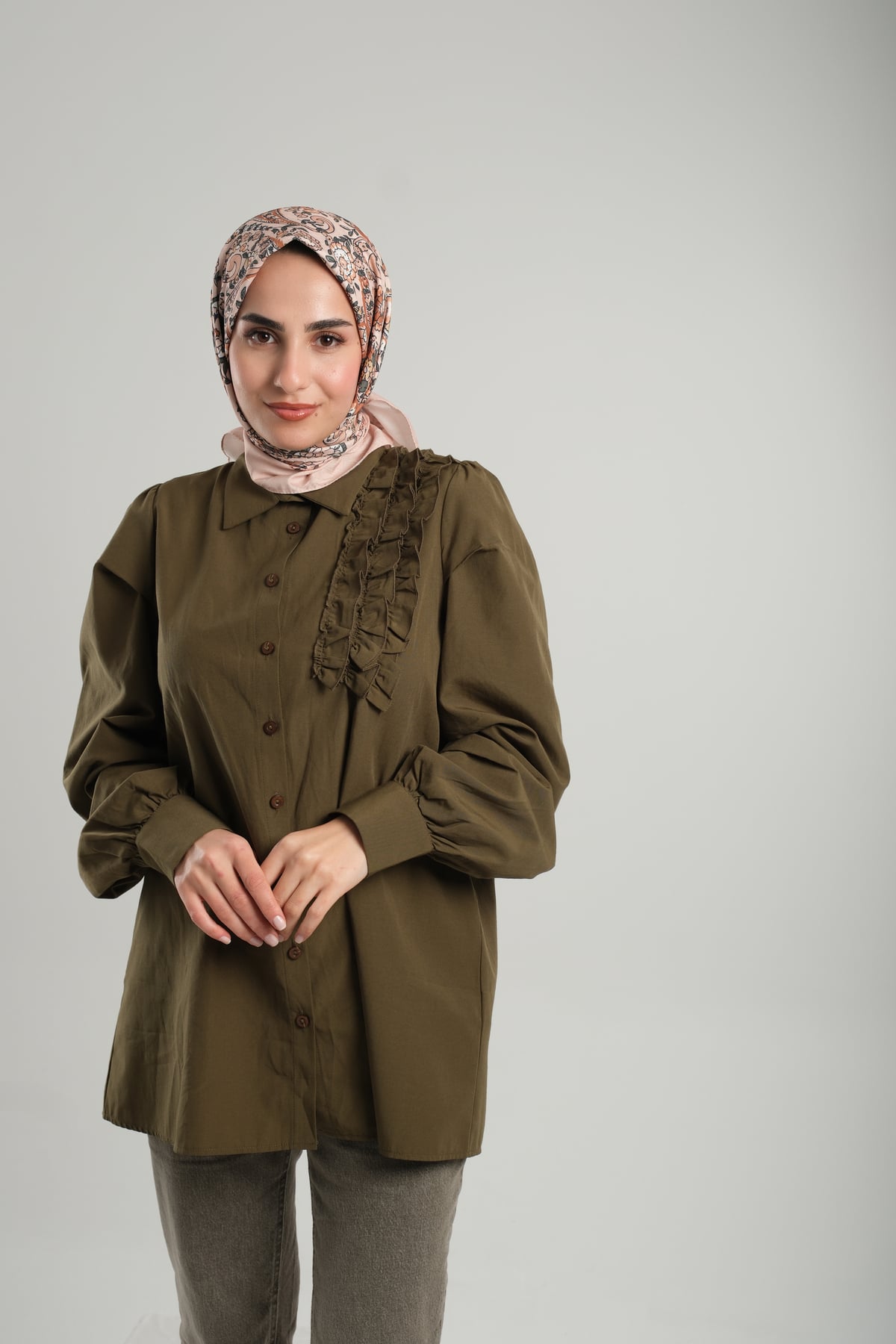 Pudra Desenli Eşarp Bambu Çiçek Dijital Baskılı - Hürrem Bone 202208_06