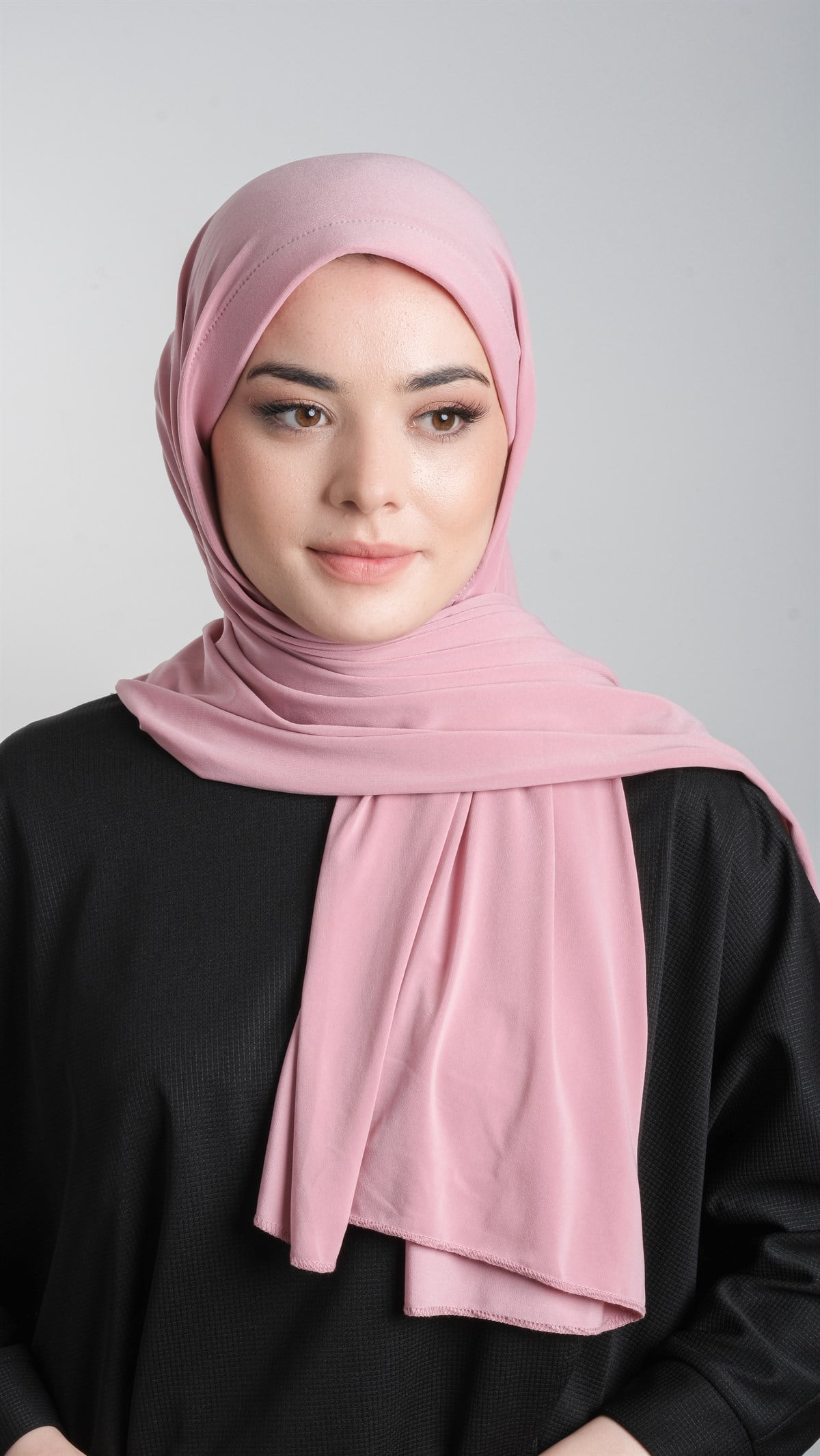 Pudra Pratik Hazır Geçmeli Eşarp Sandy Kumaş Sade 1817_06