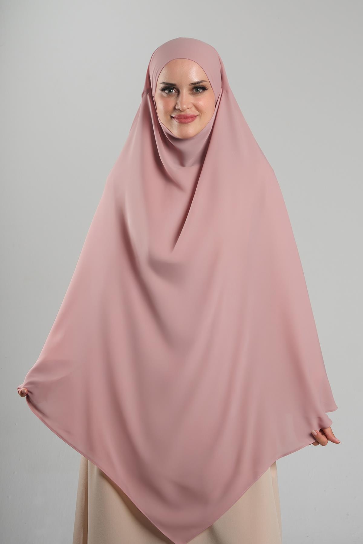 Pudra Pratik Hazır Geçmeli Tesettür Eşarp Krep Bağcıklı Sufle Hijab - Hürrem Bone 2313_06