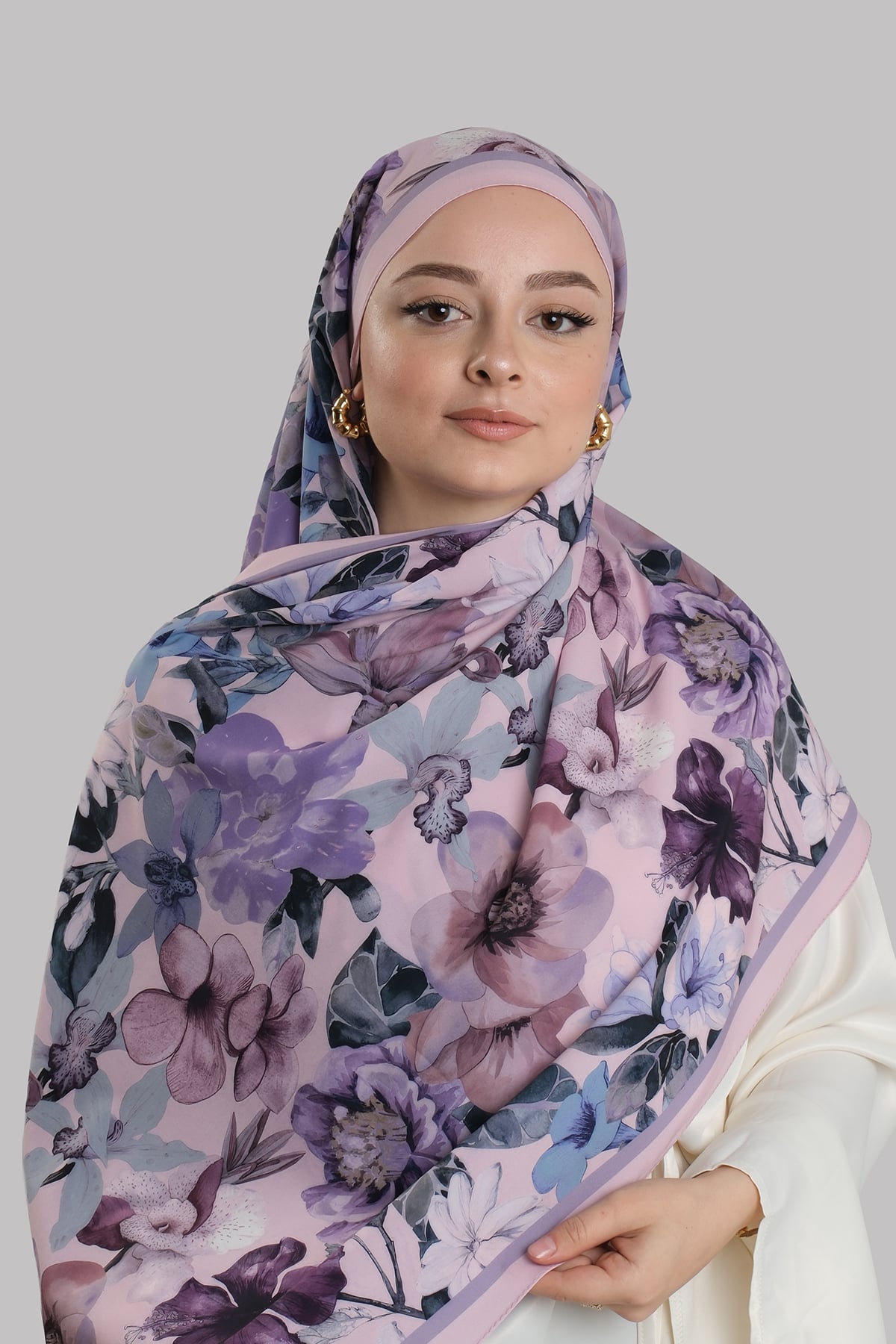 Pudra Zera Şal Koleksiyon İtalyan Dikişli Mucize Kumaş Çiçek Desenli - Hürrem Bone 202133_06