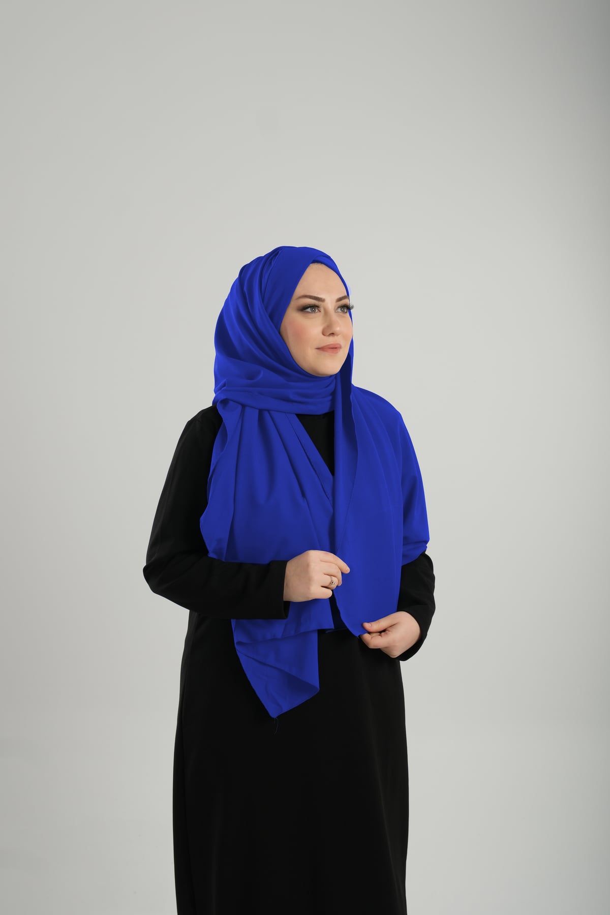 Saks Mavisi Pratik Hazır Geçmeli Bone Şal Krep Mevsimlik Tek Bantlı - Hürrem Bone 1453K_24