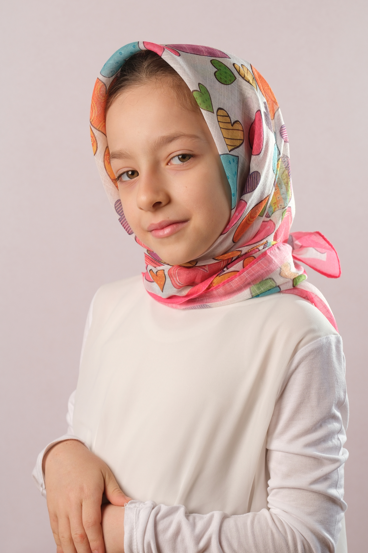 Şarabi Dijital Baskılı Çocuk Tesettür Eşarp Pamuk Polyester Renkli Kalp Desenli - Hürrem Bone 6003_08