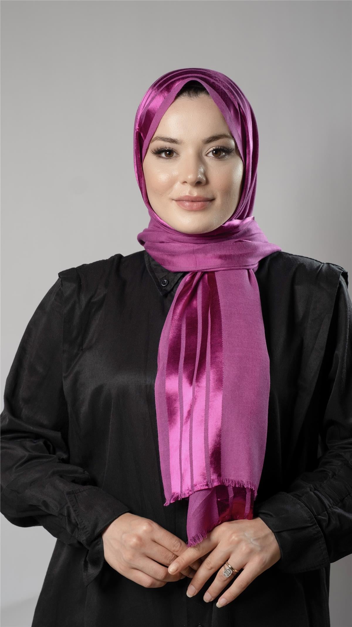 Şarabi Şerit Çizgili Şal Viskon Kumaş Bursa Dolama - Hürrem Bone 202109_08