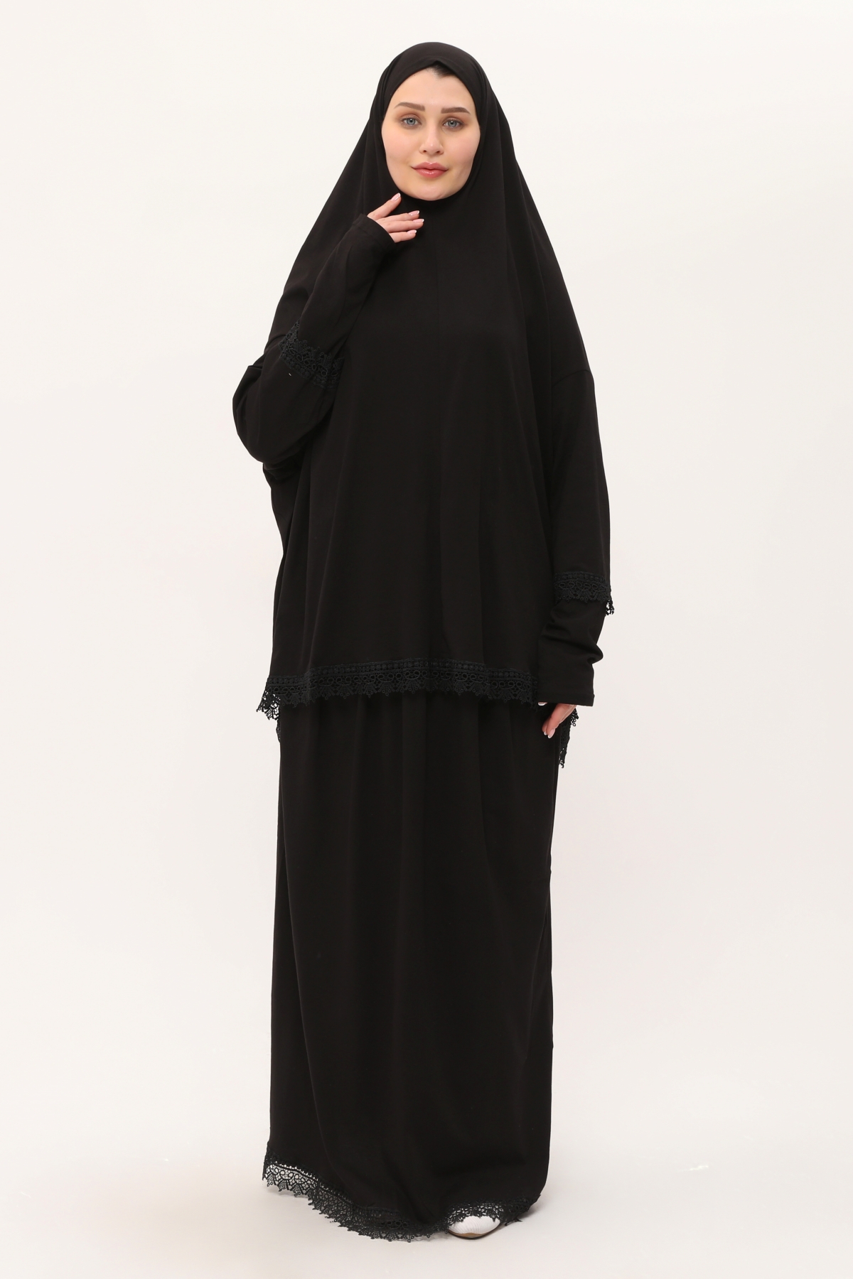 Siyah Namaz Elbisesi Elbise Pamuk Kumaş Düz - Hürrem Bone 2205_01
