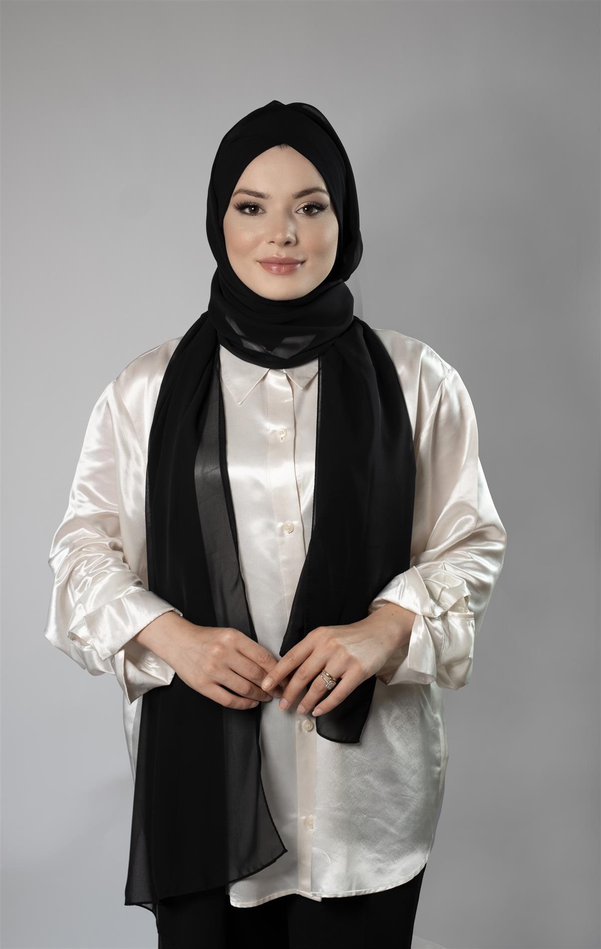 Siyah Pratik Hazır Geçmeli Bone Şal Şifon Kendinden Boneli Tek Bantlı - Hürrem Bone 1453_01