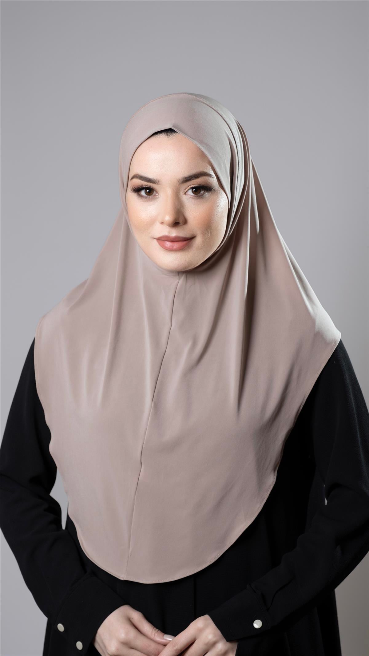 Sütlü Kahve Pratik Hazır Geçmeli Tesettür Eşarp Sandy Kumaş Düz Hijab - Hürrem Bone 2308_26