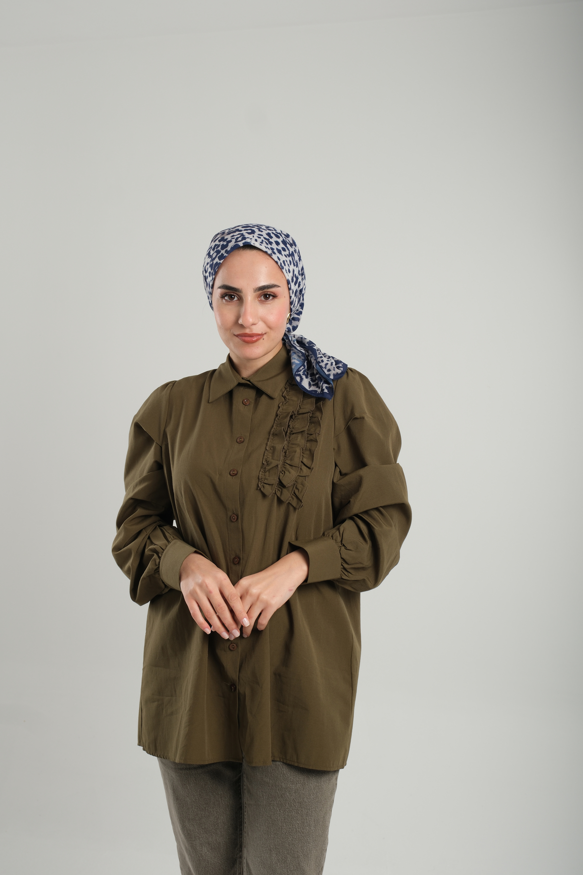 Taş Desenli Eşarp Kesik Elyaf Pamuksu Leopar Dijital Baskılı - Hürrem Bone 202201_46