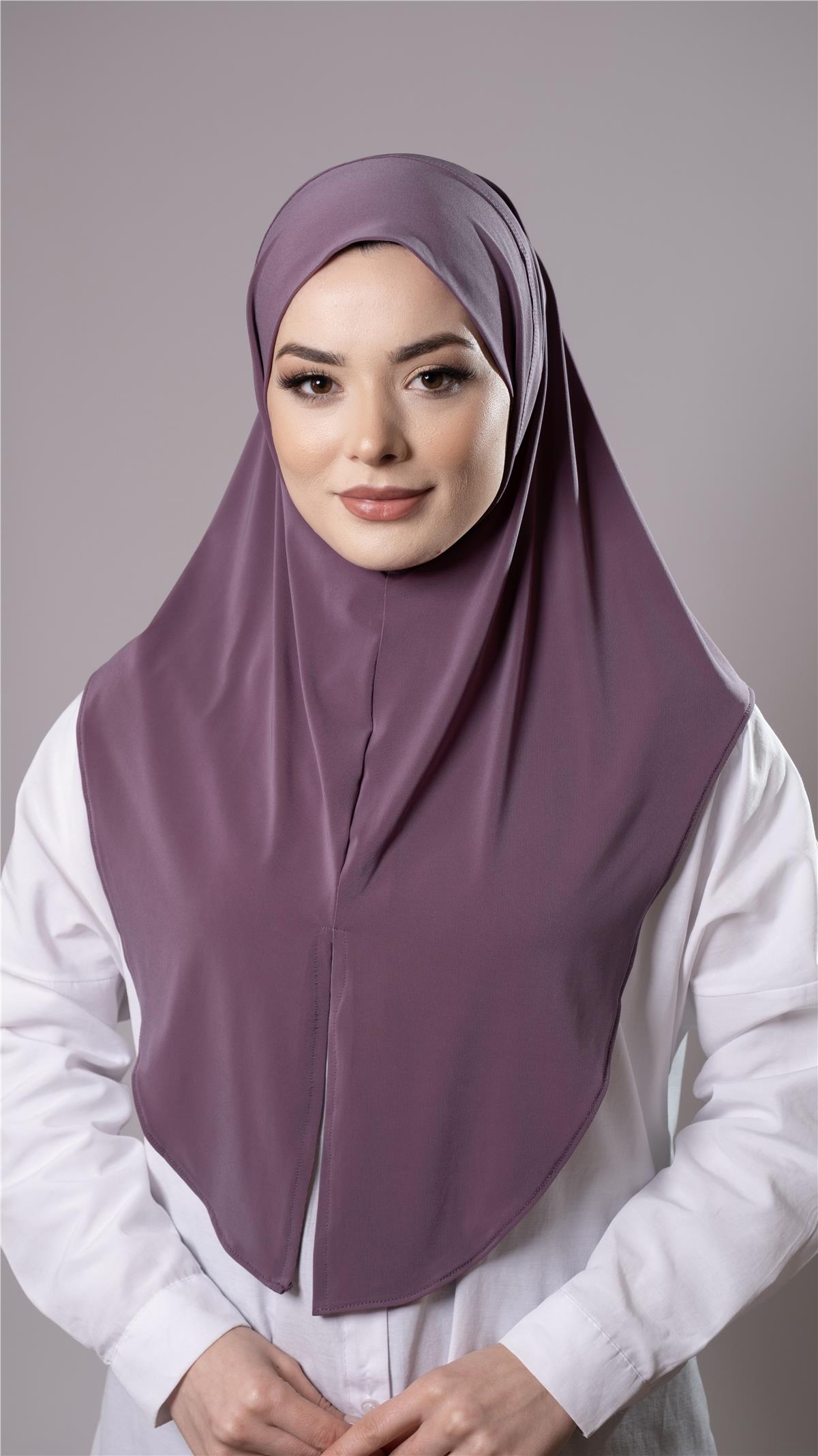 Violet Pratik Hazır Geçmeli Tesettür Eşarp Sandy Kumaş Yırtmaçlı Düz Hijab - Hürrem Bone 2310_21