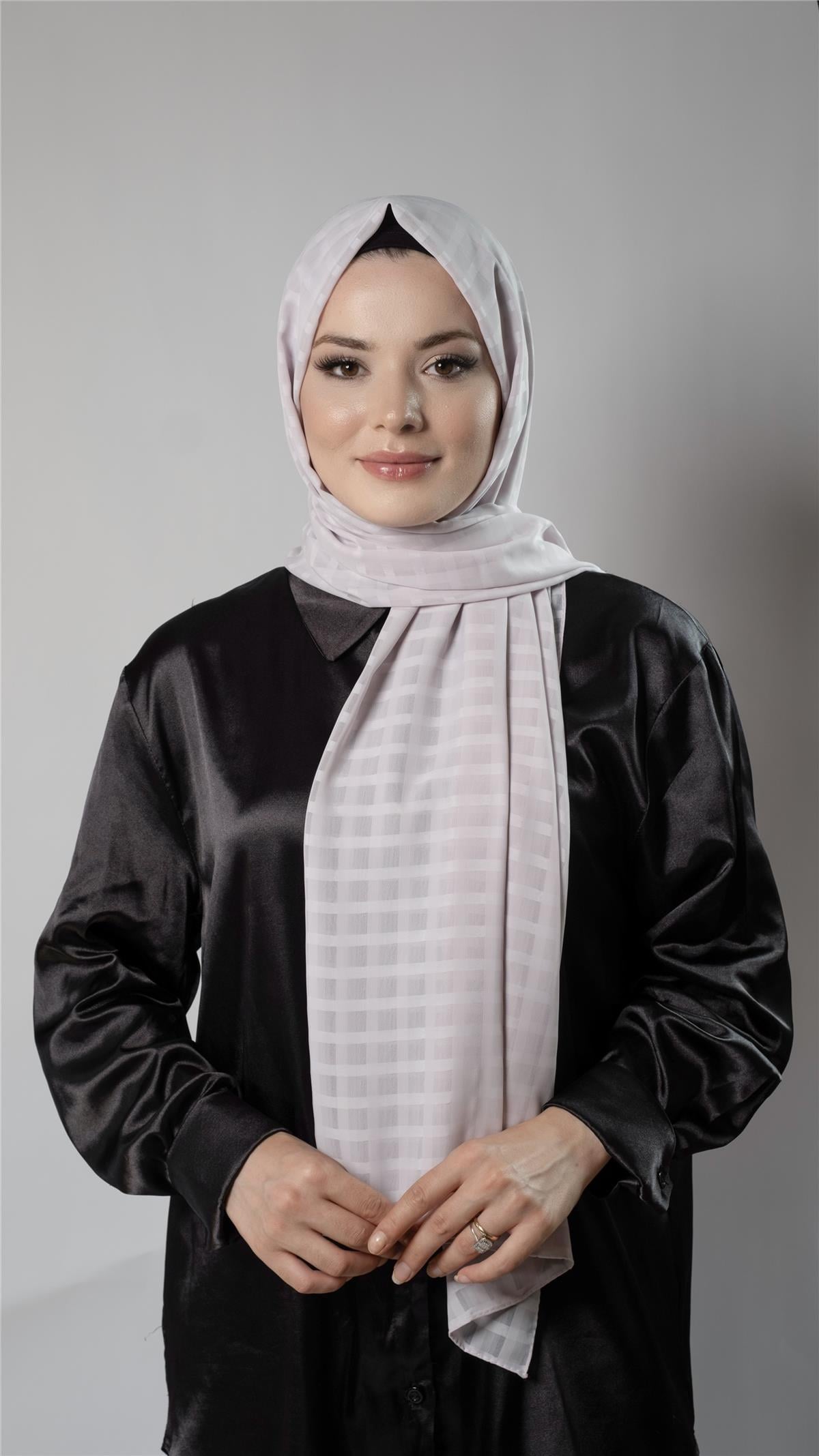 Vizon Desenli Şal Şifon Kumaş Kareli Çizgili - Hürrem Bone 202107_10