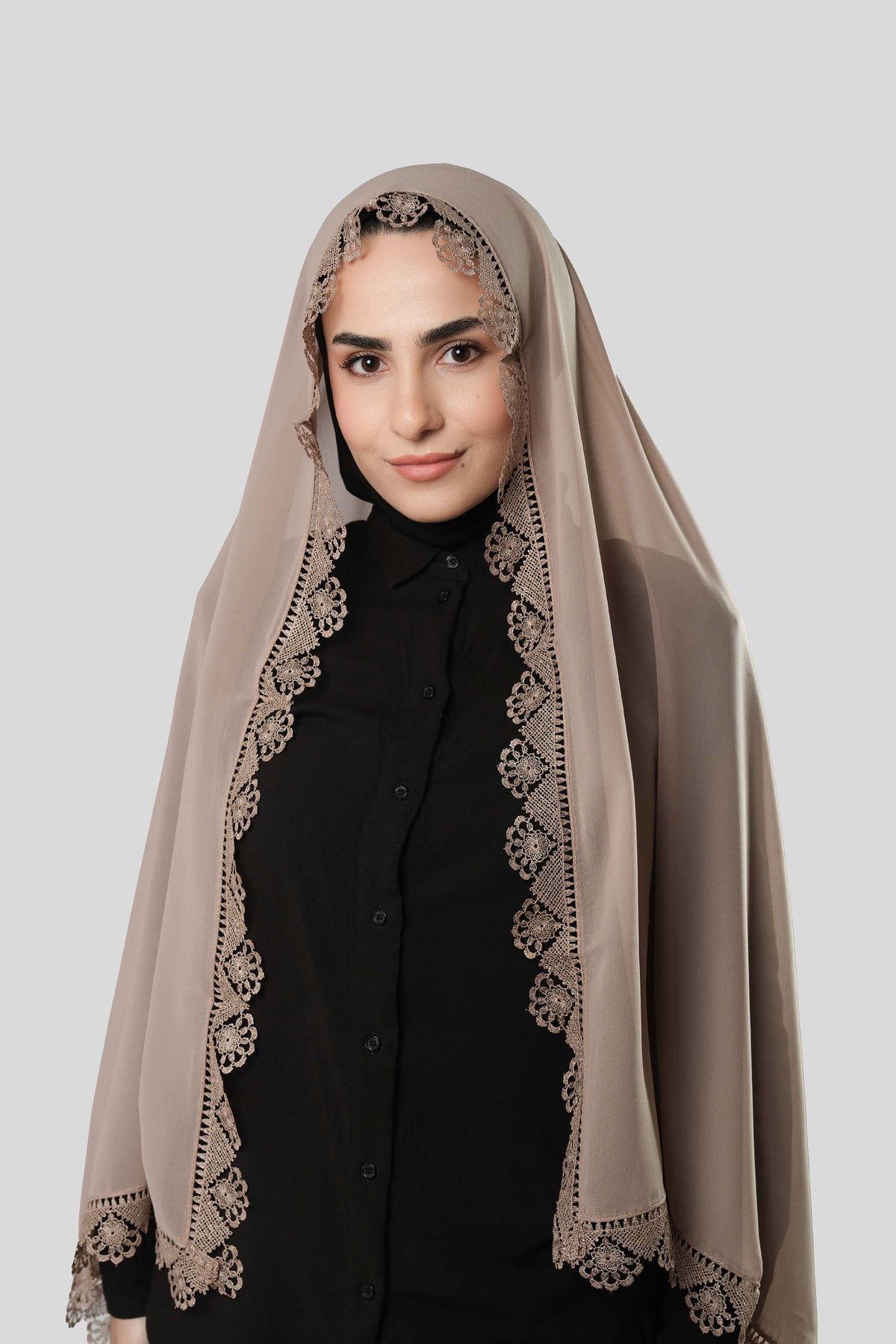 Vizon Namaz Başörtüsü Şal Şifon Güpürlü - Hürrem Bone 202106_10