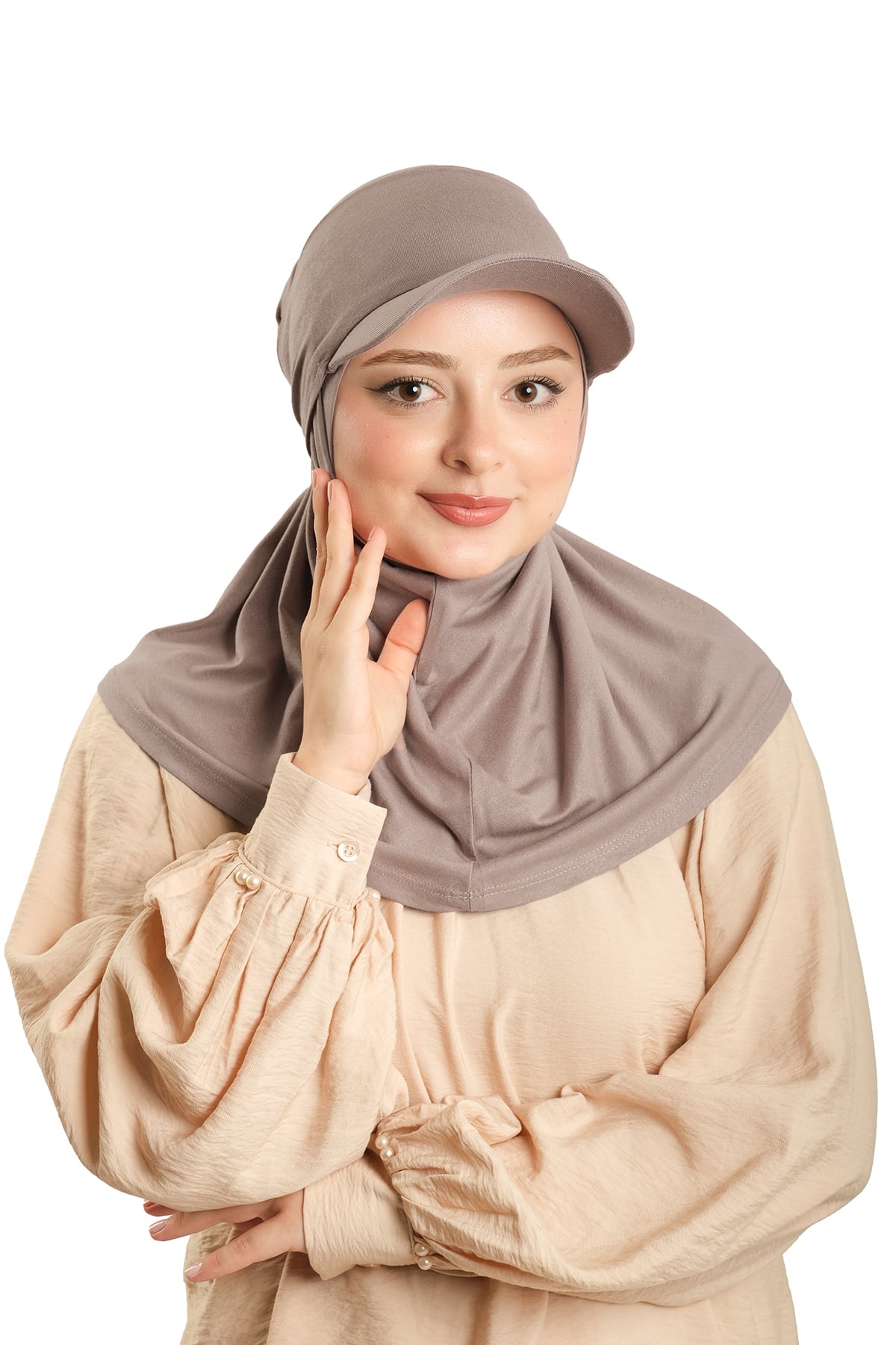 Vizon Pratik Hazır Geçmeli Şapkalı Tesettür Eşarp Viskon Düz - Hürrem Bone 2513_10