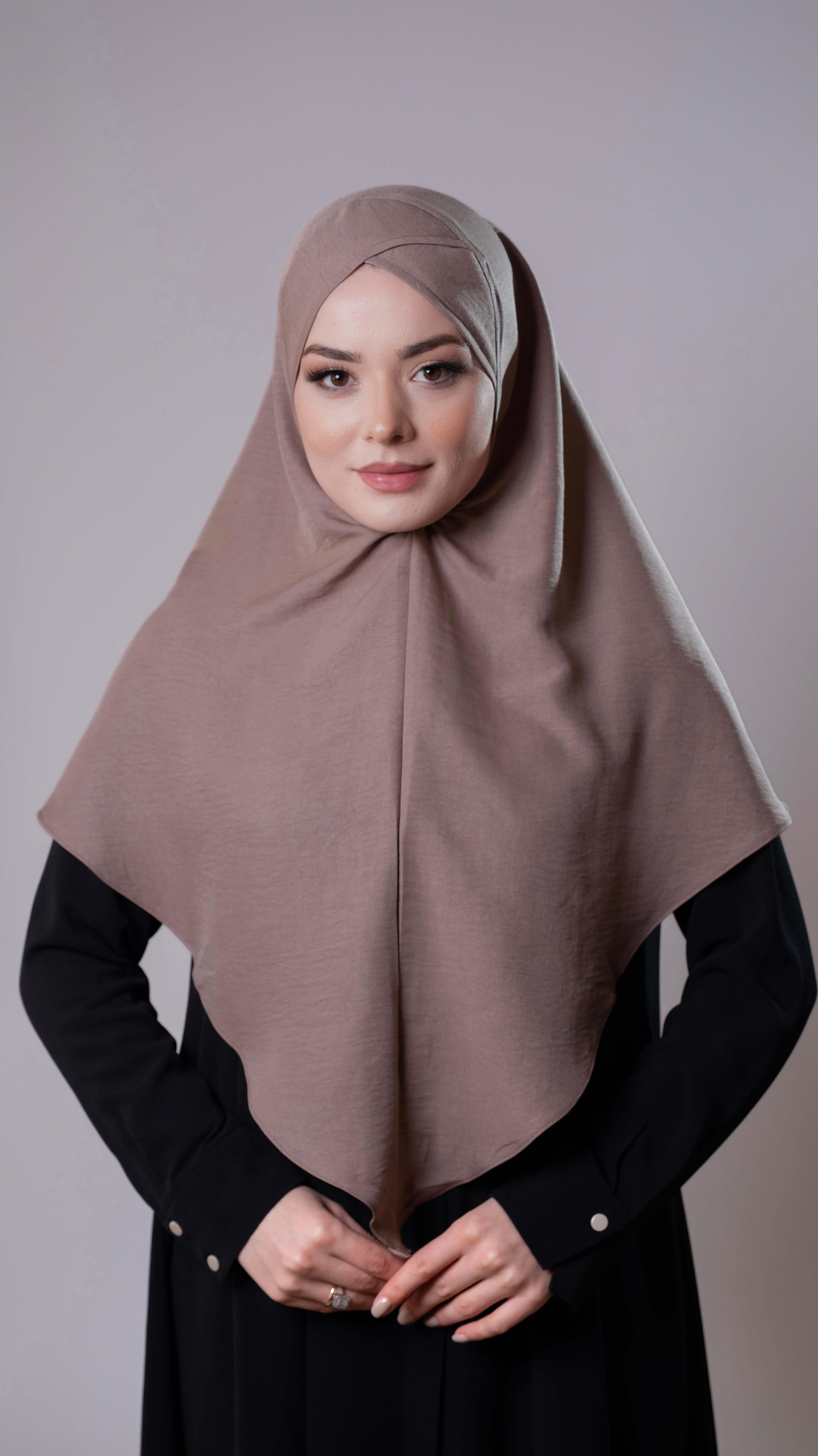 Vizon Pratik Hazır Geçmeli Tesettür Eşarp Pamuk Caz Kumaş Tek Katlı Çapraz Hijab - Hürrem Bone 2305_10