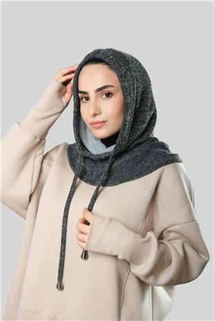 Antrasit Bağcıklı Peluş Salaş Balaklava Boyunluklu Bere Jakar Düz - Hürrem Bone 2328_25