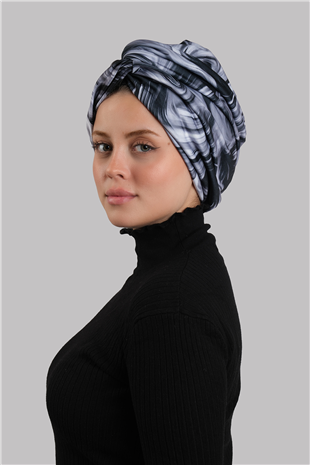 Antrasit Çapraz Büzgülü Tesettür Bone Sandy Desenli - Hürrem Bone 2511_25
