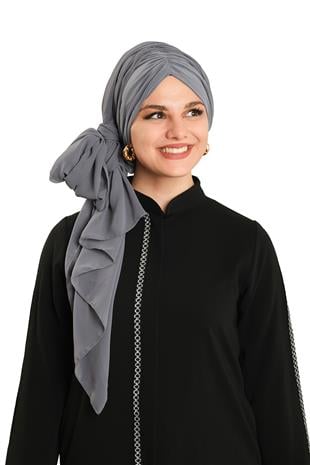 Antrasit Pratik Hazır Geçmeli Bone Şal Şifon Drapeli - Hürrem Bone 2507_25
