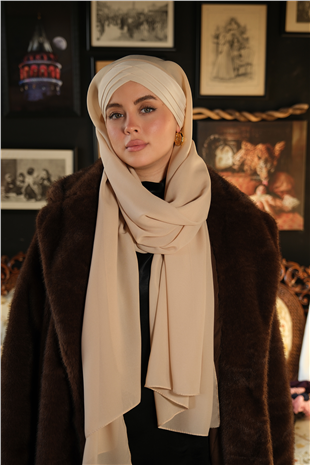 Bej Arkadan Bağlamalı AquaLina Şal Hafif Suya Dayanıklı Şifon Çapraz Üç Bantlı - Hürrem Bone 2514_12