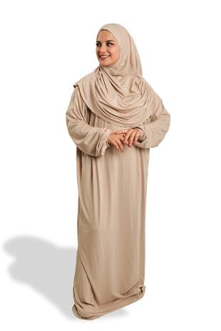 Bej İki Parça Namaz Elbisesi Viskon Düz - Hürrem Bone 2504_12