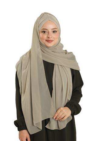 Bej Pratik Hazır Geçmeli Bone Şal Şifon Drapeli - Hürrem Bone 2507_12