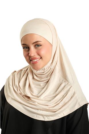 Bej Pratik Hazır Geçmeli Tesettür Eşarp Viskon Boneli Büyük Boy - Hürrem Bone 1290BV_12
